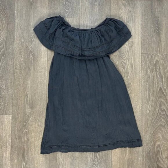 Wilfred Aritzia Emmie Mini Dress Lace Off the Shoulder Eyelet Blue boho chic 2XS - Picture 11 of 16